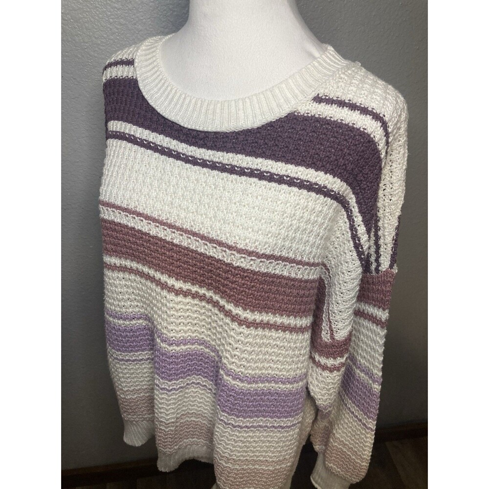 Aeropostale Oversized Sweater Coquette S Pullover Cream Purple Waffle Knit Comfy - Picture 6 of 9